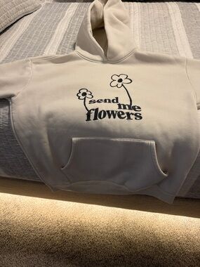 Cream "send me flowers" Embroidered Hoodie